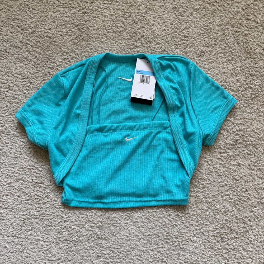 Nike Sportswear Chill Knit Cropped Mini-Rib 2-in-1 Top Blue